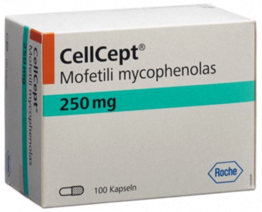 Commander Cellcept - Boîte de gélules et logo Cellcept